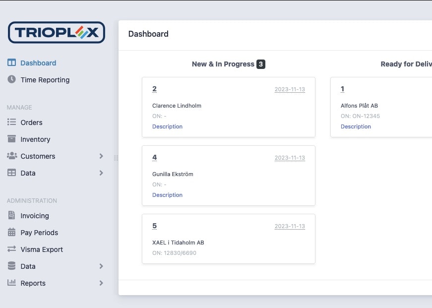 The order dashboard